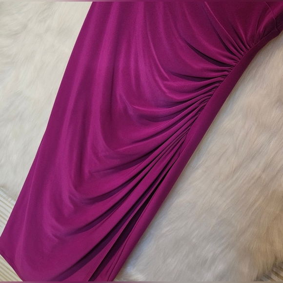 Lauren Ralph Lauren Classic Side Ruch Magenta Midi Dress - Picture 5 of 8